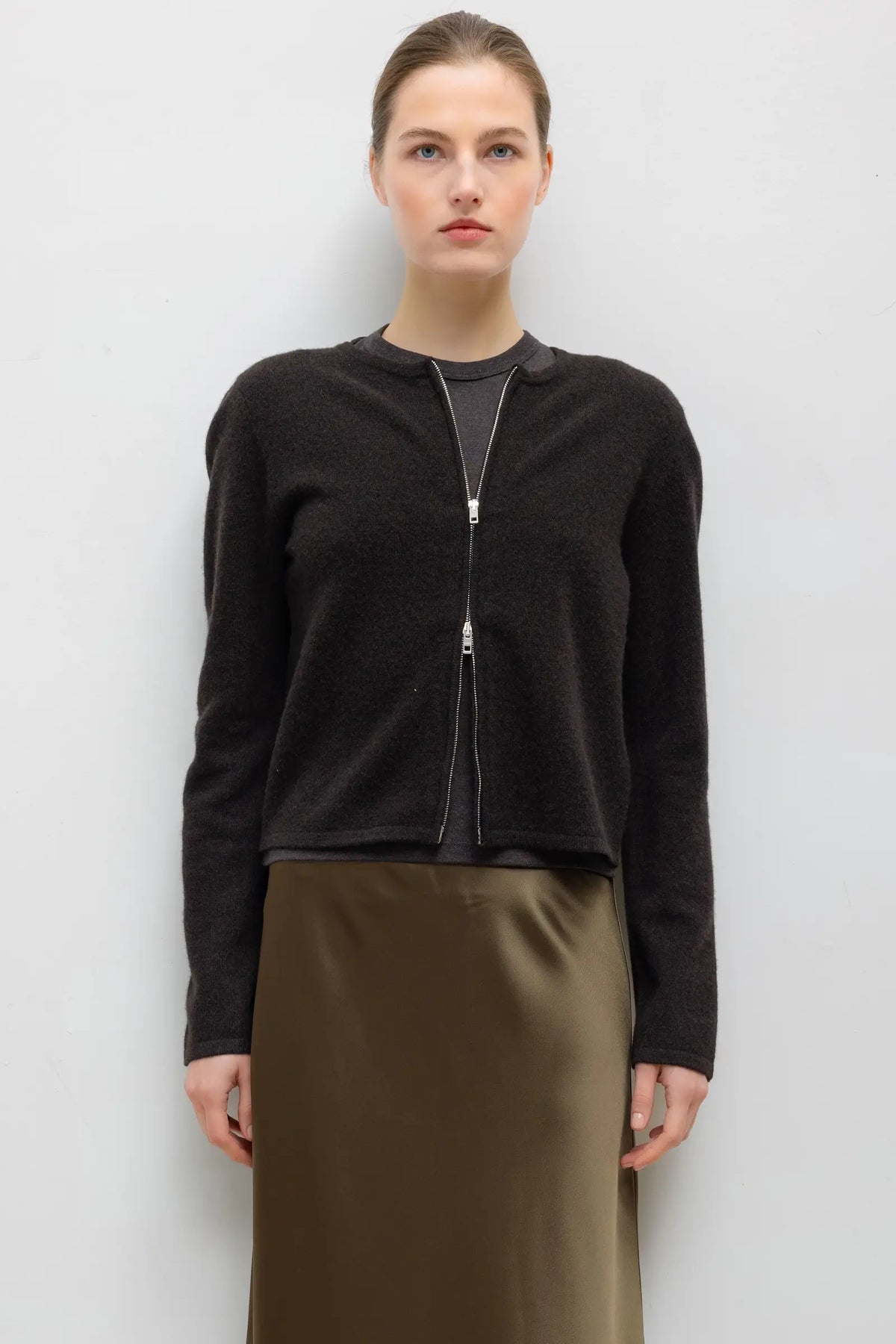 Jesse Zip Cardigan - Chocolate - Image 1