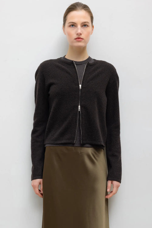 Jesse Zip Cardigan - Chocolate - Image 1