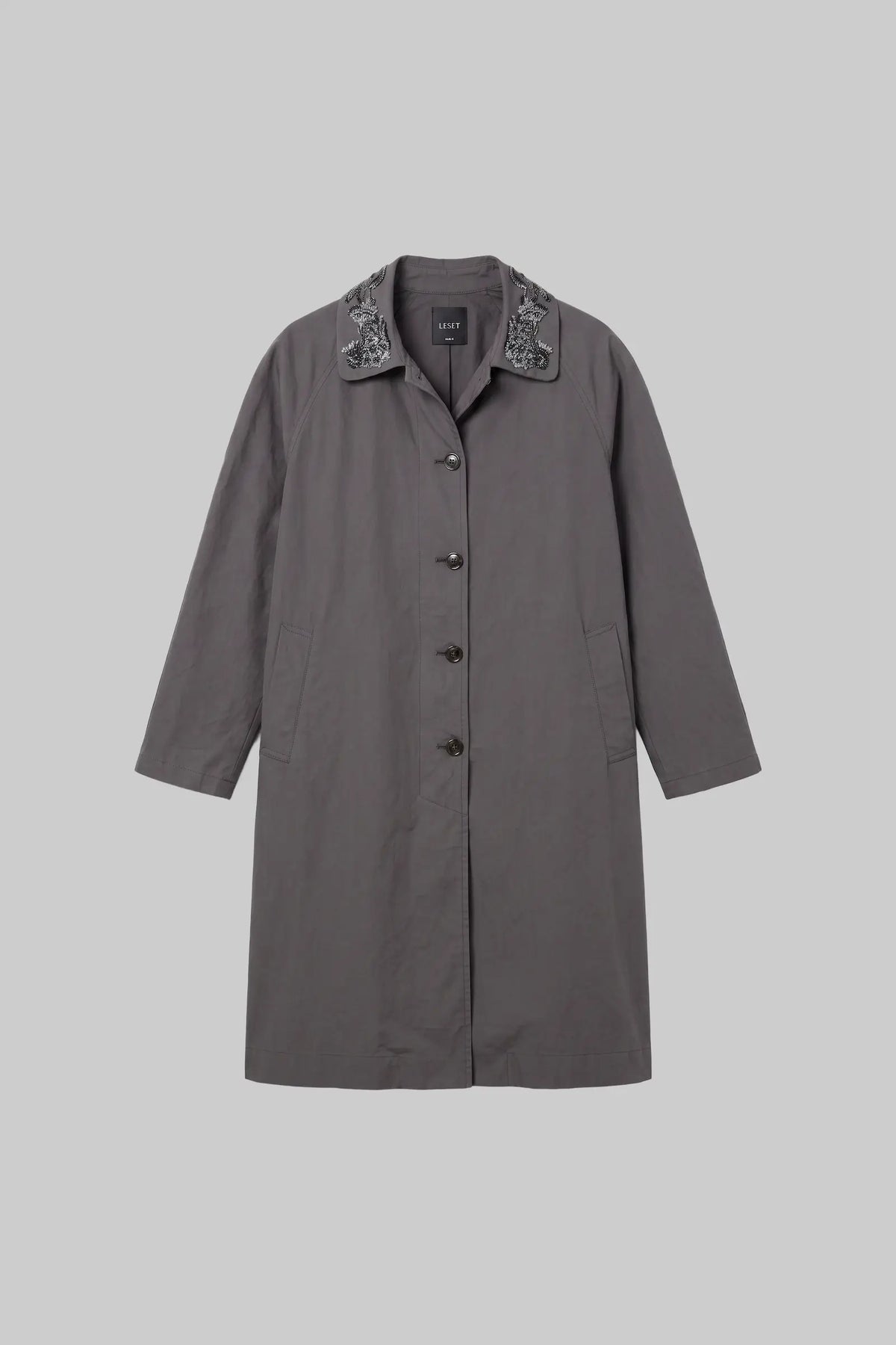 Kyoto Embroidered Car Coat - Slate - Image 2