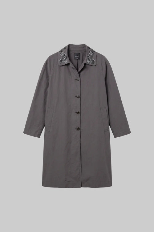 Kyoto Embroidered Car Coat - Slate - Image 2