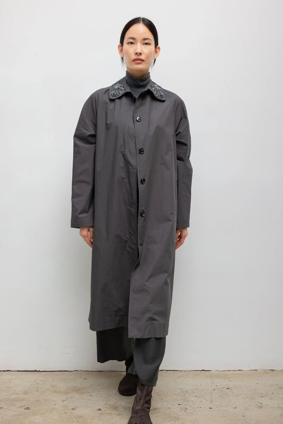 Kyoto Embroidered Car Coat - Slate - Image 3