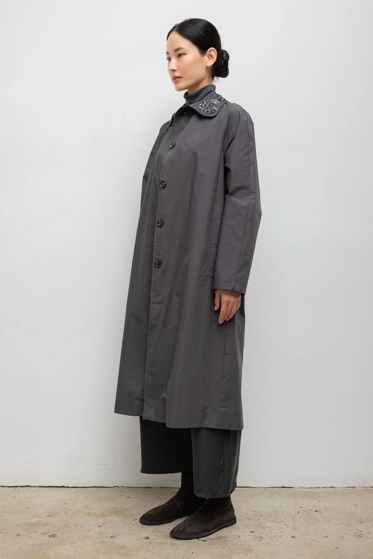 Kyoto Embroidered Car Coat - Slate - Image 5
