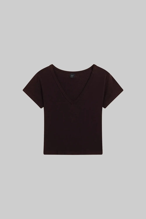 Laura V Neck Tee - Chocolate - Image 2