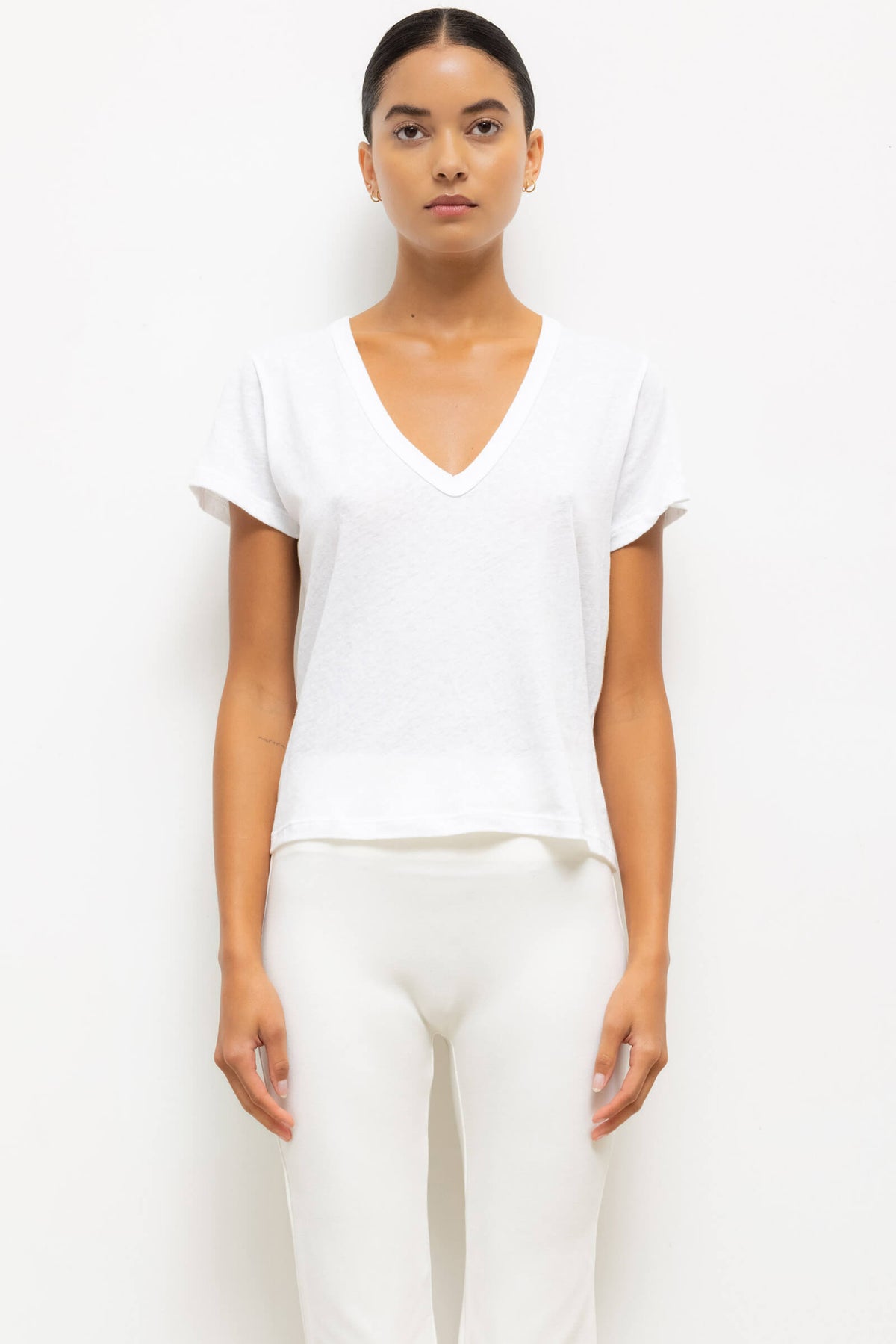 Laura V Neck Tee - White - Image 1