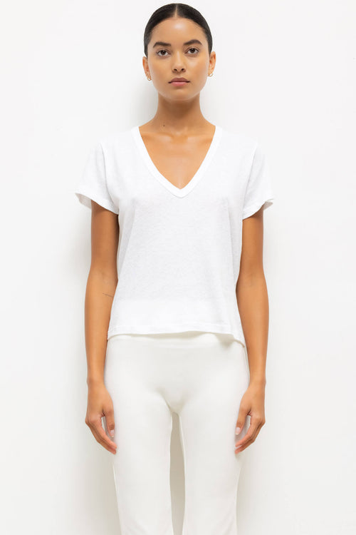 Laura V Neck Tee - White - Image 1
