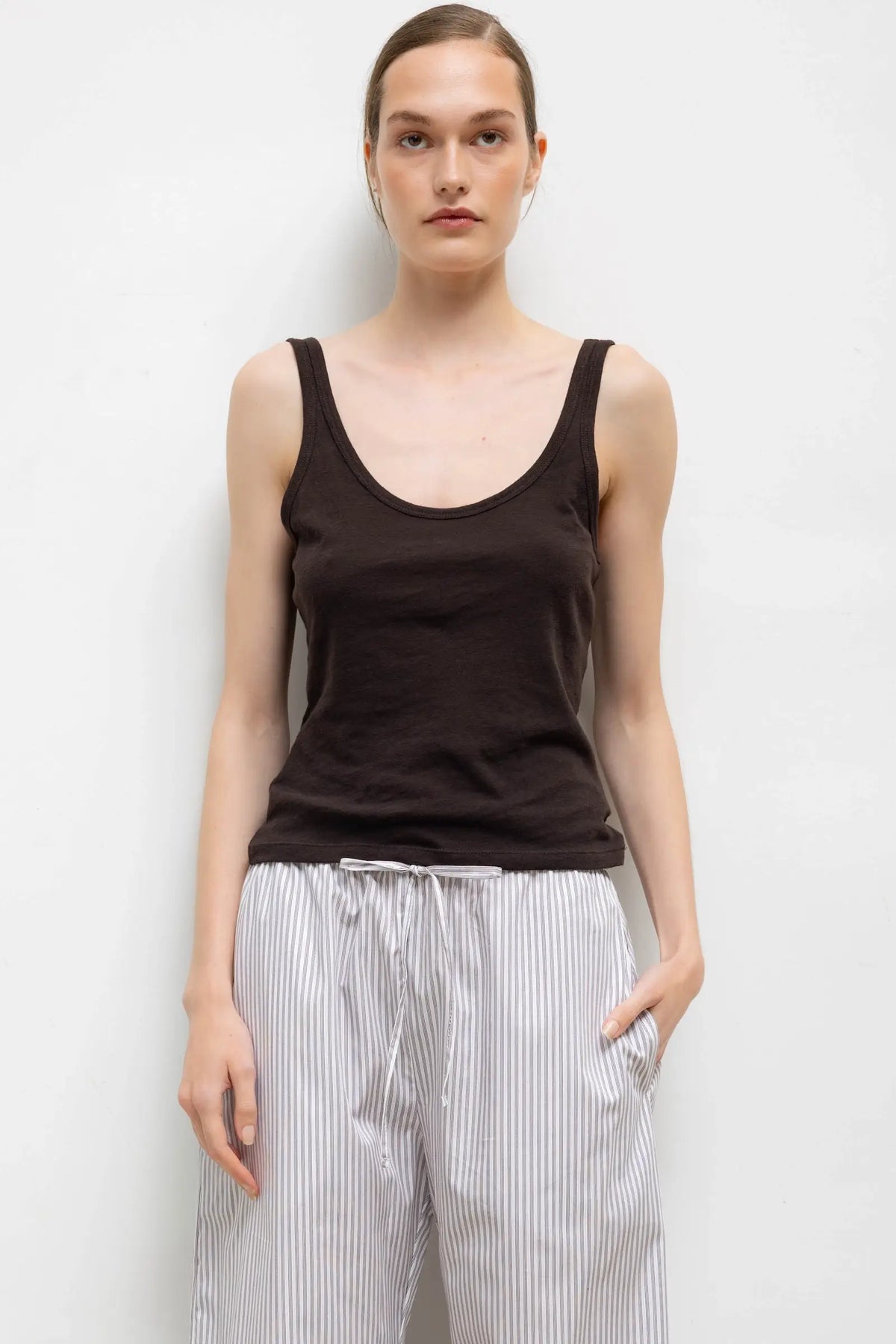 Laura Scoop Neck Tank - Chocolate - Image 1