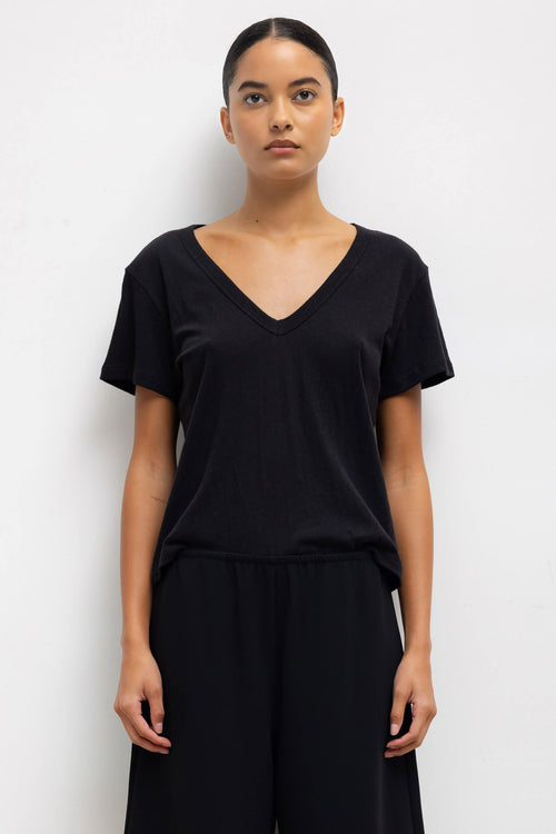 Laura V Neck Tee - Black - Image 1