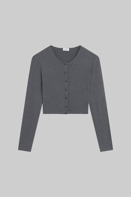 Lauren Crop Cardigan - Charcoal - Image 2