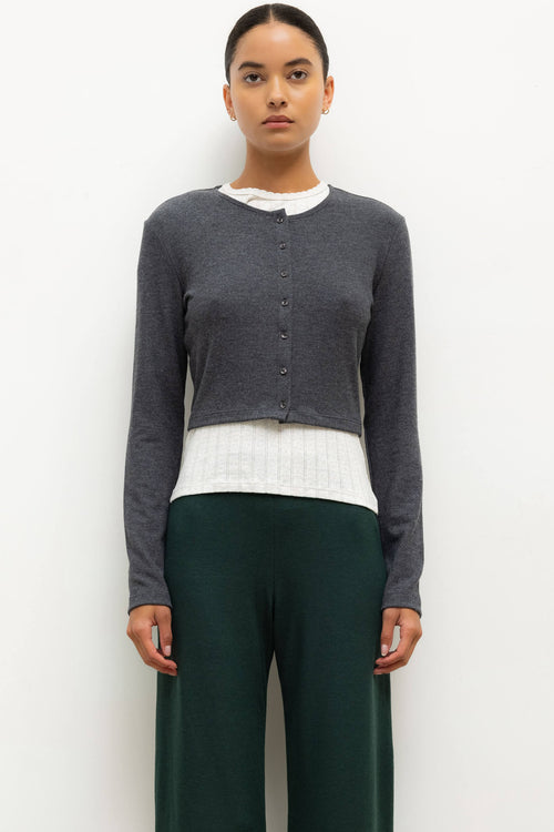 Lauren Crop Cardigan - Charcoal - Image 1