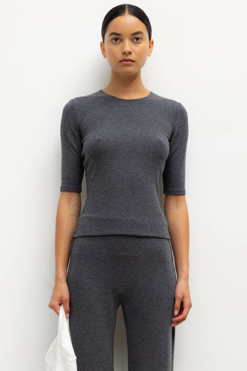 Lauren Mid Sleeve Tee - Charcoal - Image 1