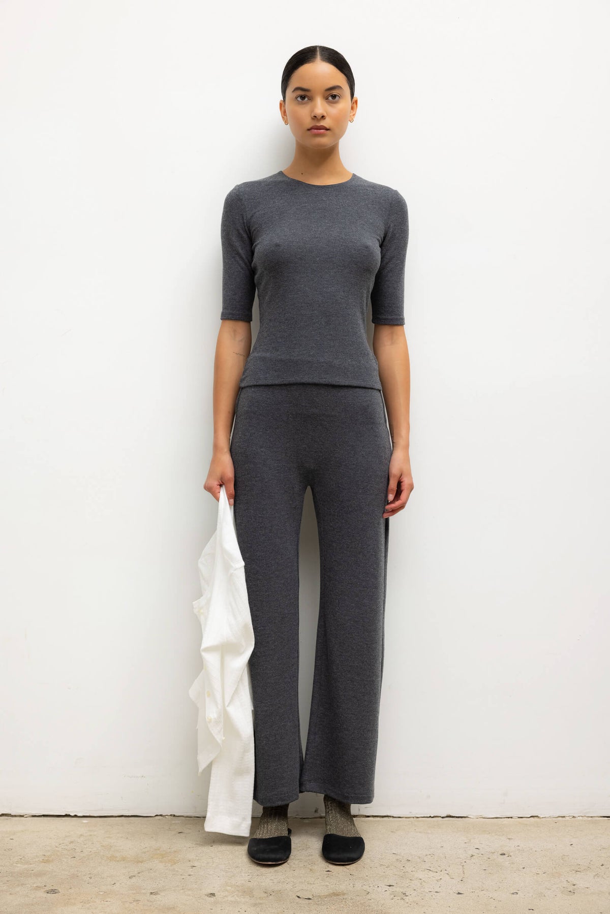 Lauren Mid Sleeve Tee - Charcoal - Image 3
