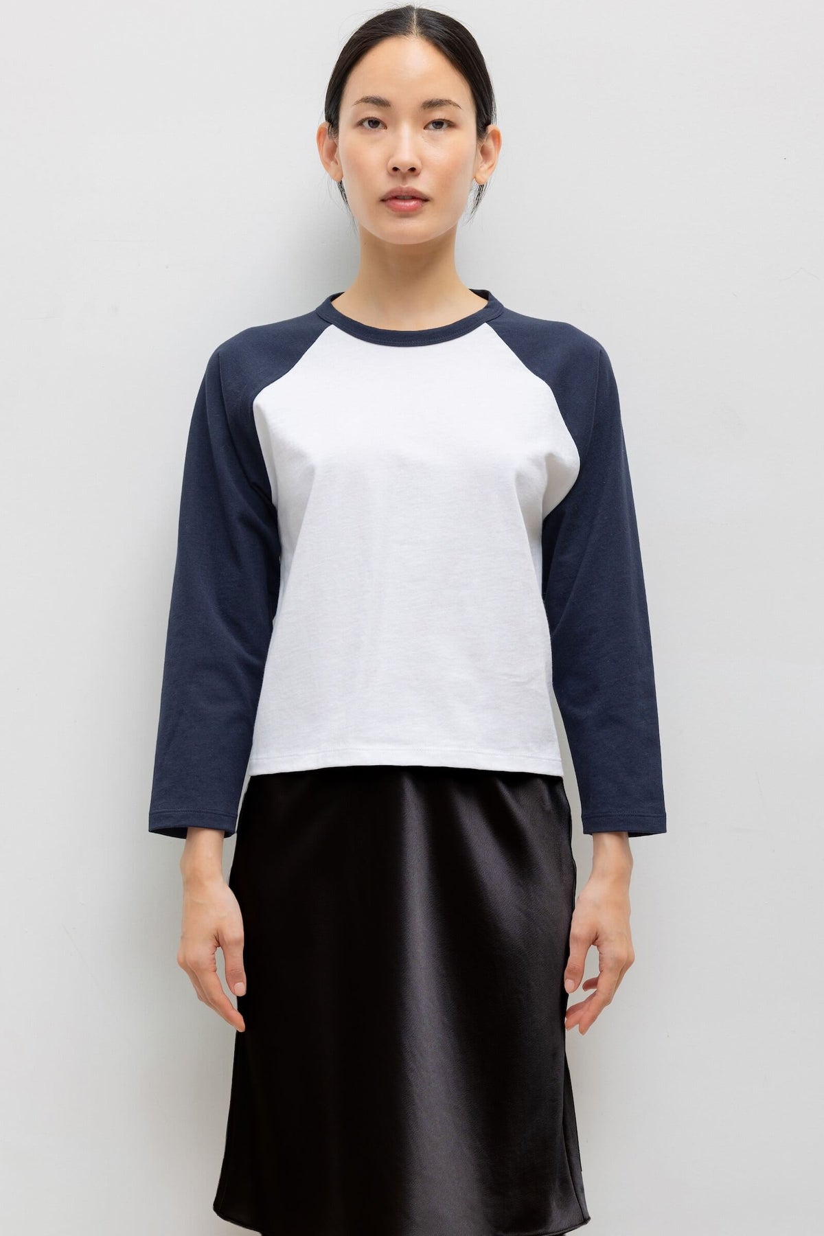The Margo Long Sleeve Baseball Tee - White Midnight - Image 1