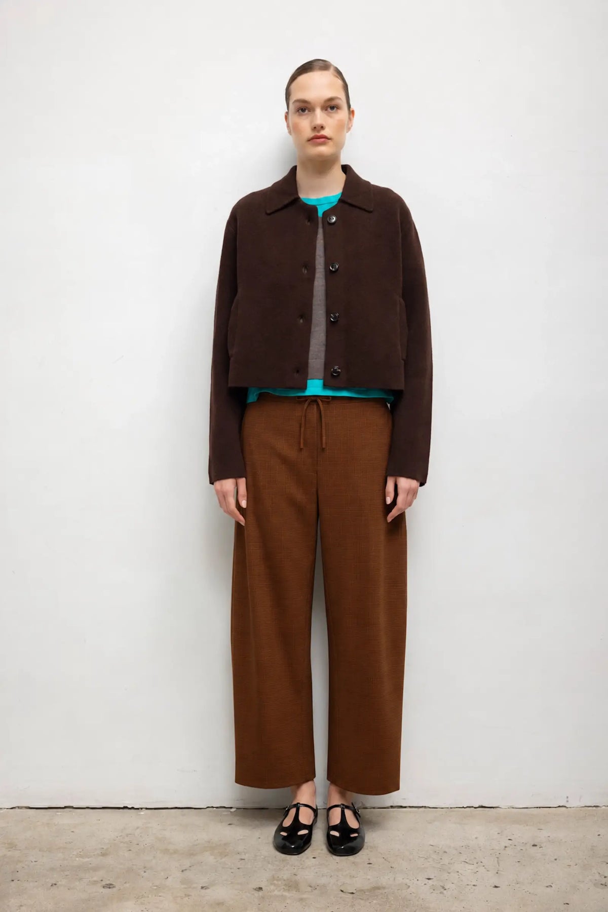 Maya Crop Drawstring Pant - Chocolate Houndstooth - Image 1