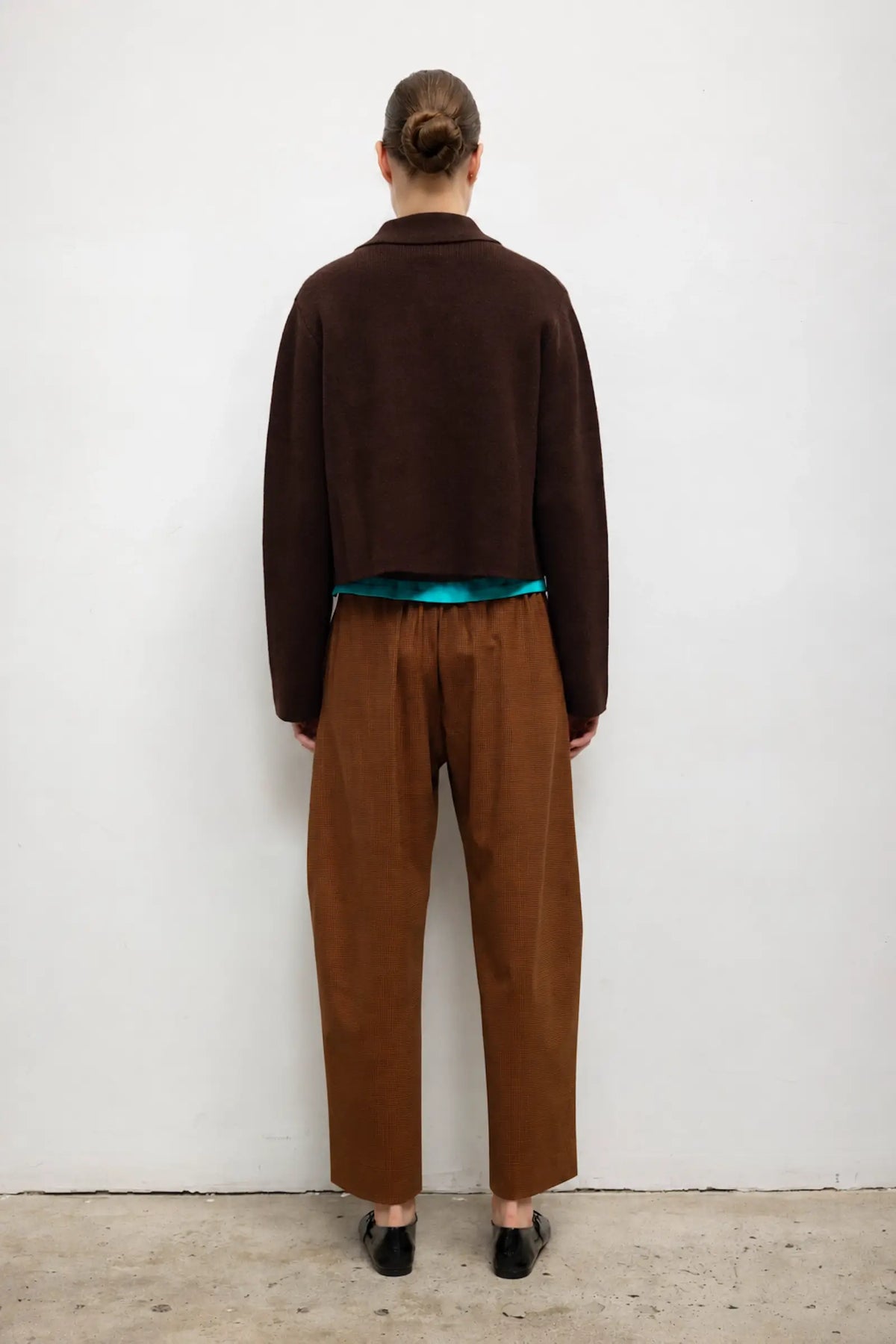 Maya Crop Drawstring Pant - Chocolate Houndstooth - Image 3
