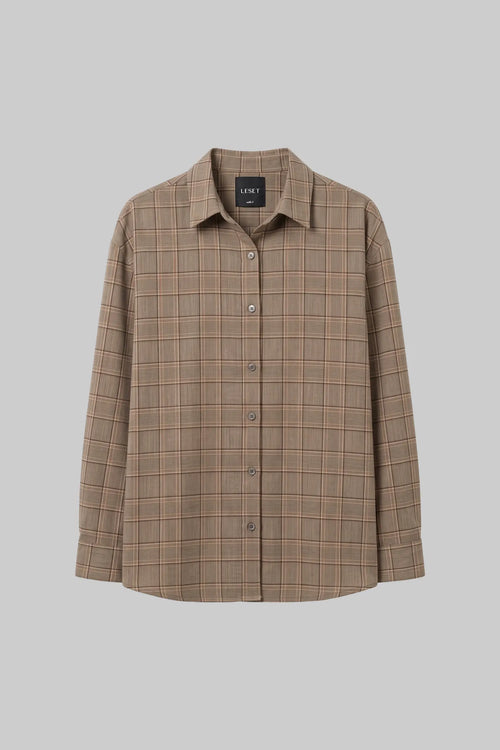Mia Oversized Shirt - Camel Plaid - Image 2