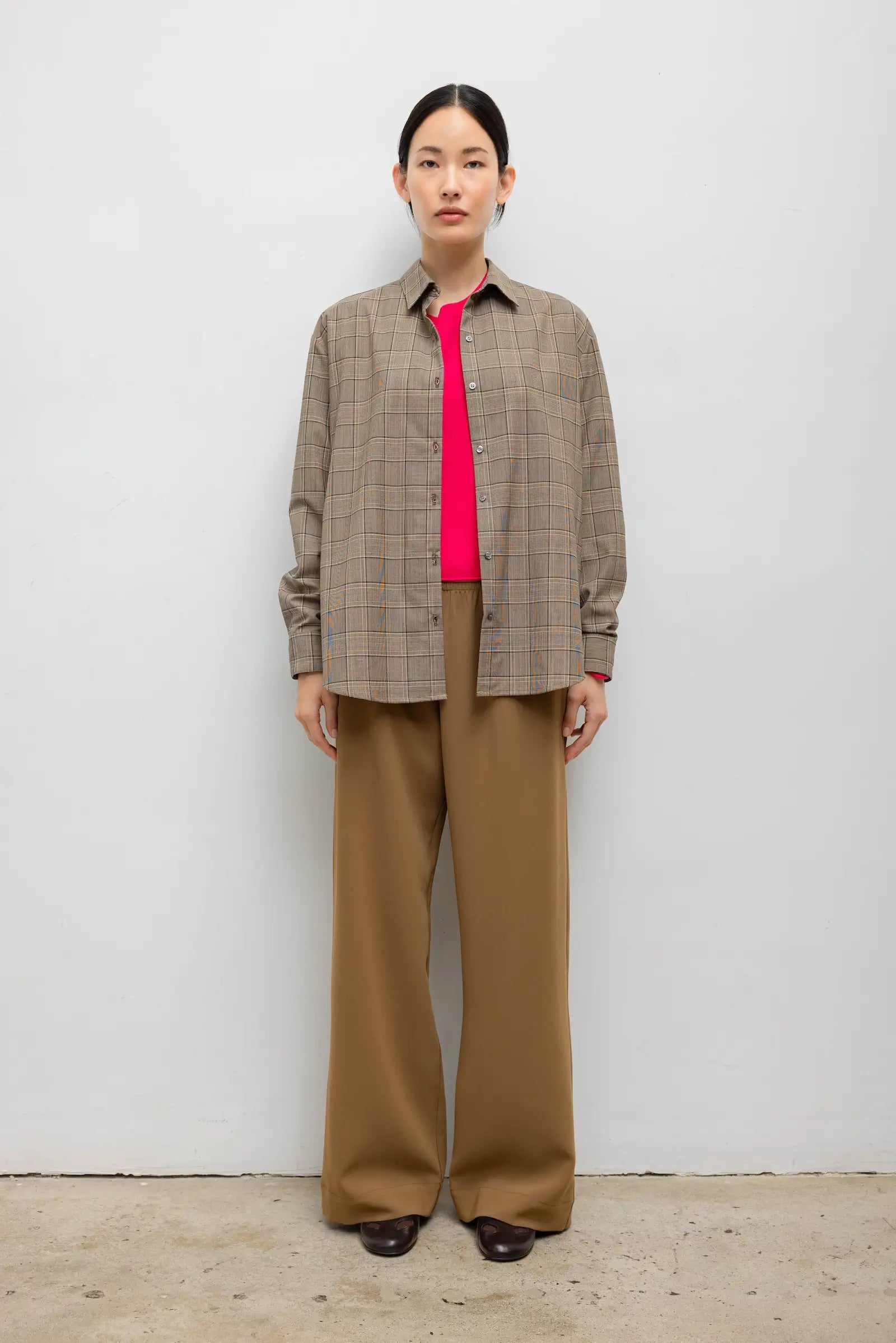Mia Oversized Shirt - Camel Plaid - Image 3