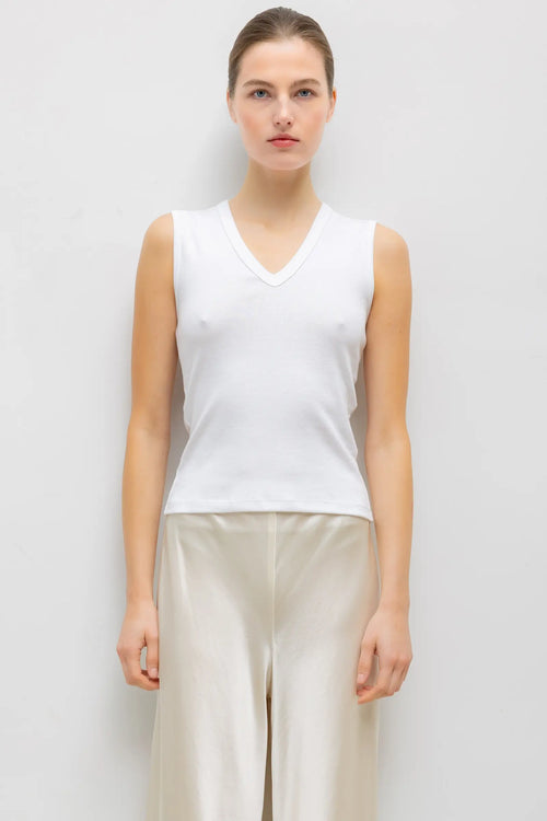 Nando Sleeveless V Neck - White - Image 1
