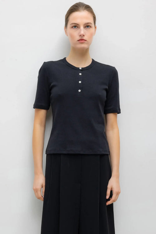 Nando Short Sleeve Henley - Black - Image 1