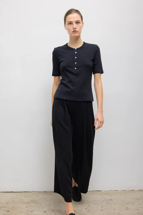 Nando Short Sleeve Henley - Black - Image 4