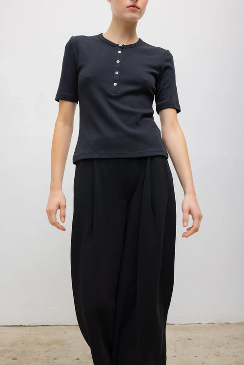Nando Short Sleeve Henley - Black - Image 5