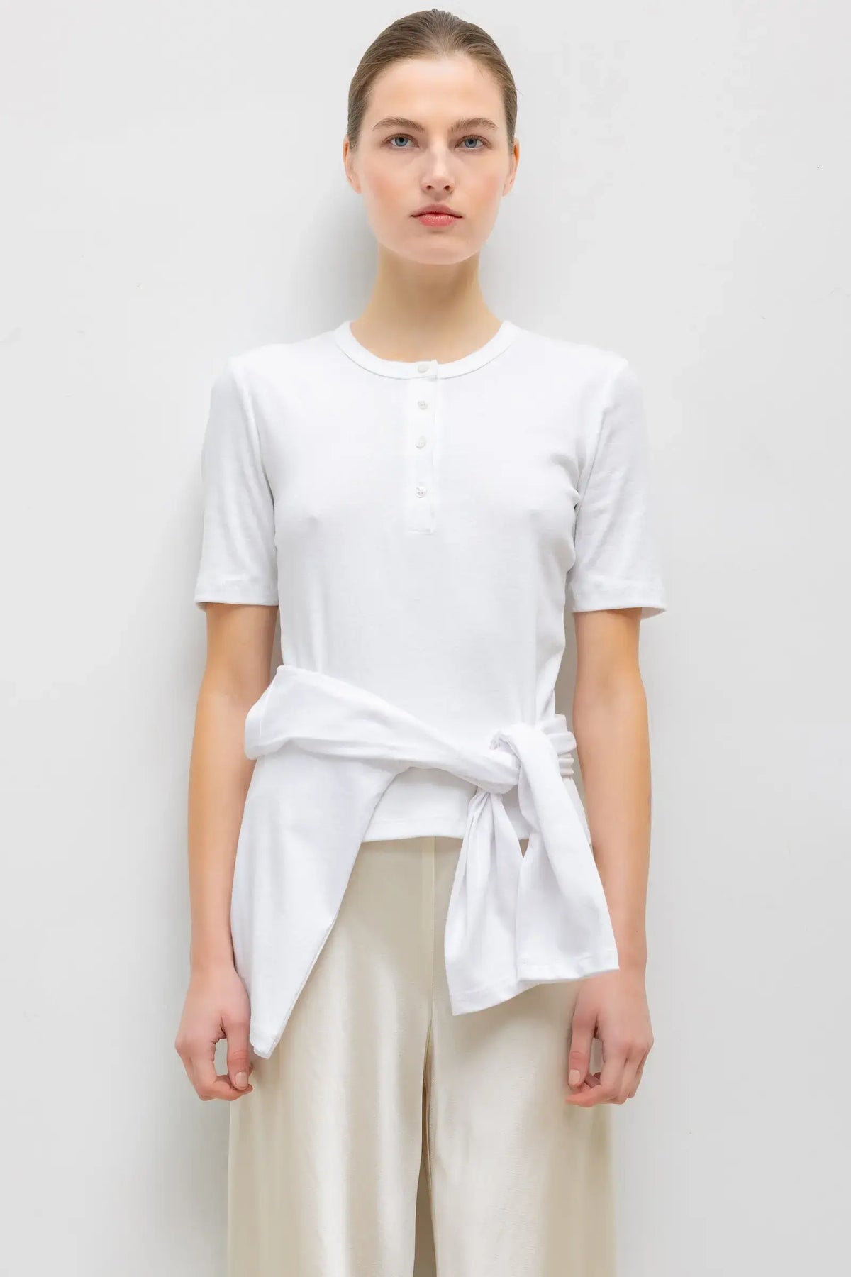 Nando Short Sleeve Henley - White - Image 1