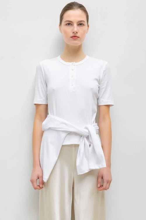 Nando Short Sleeve Henley - White - Image 1