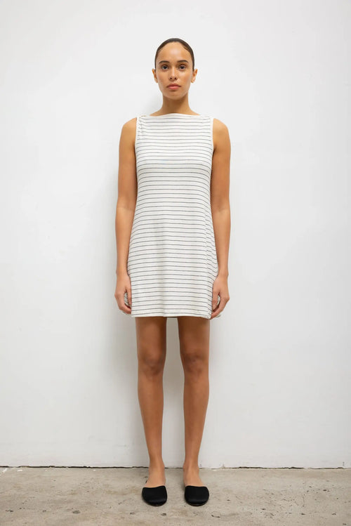 Nando Stripe Boatneck Mini Dress - Natural/Midnight Stripe - Image 1