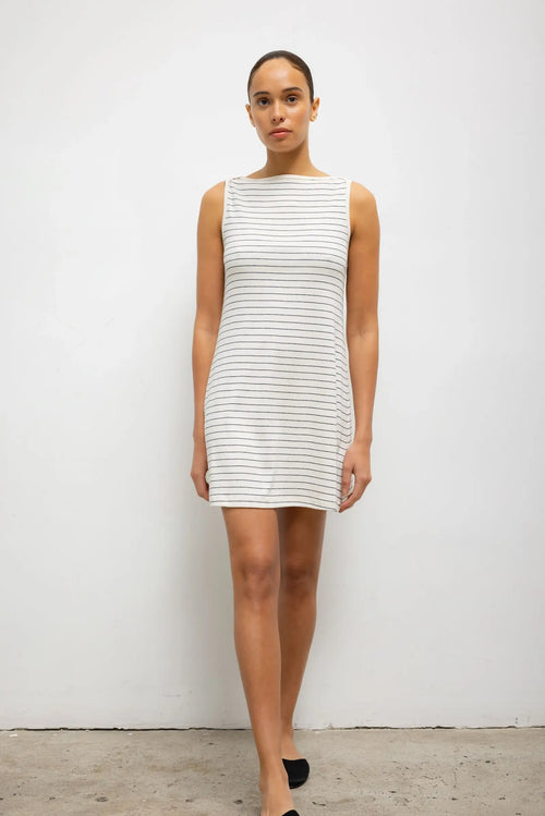 Nando Stripe Boatneck Mini Dress - Natural/Midnight Stripe - Image 3