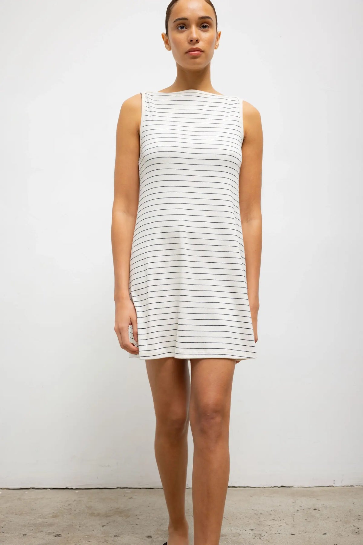 Nando Stripe Boatneck Mini Dress - Natural/Midnight Stripe - Image 4