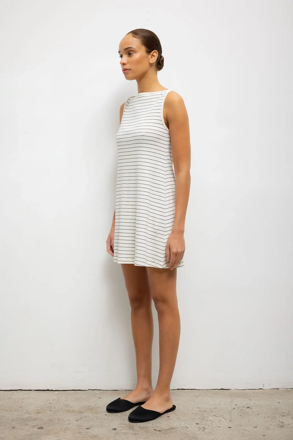 Nando Stripe Boatneck Mini Dress - Natural/Midnight Stripe - Image 5