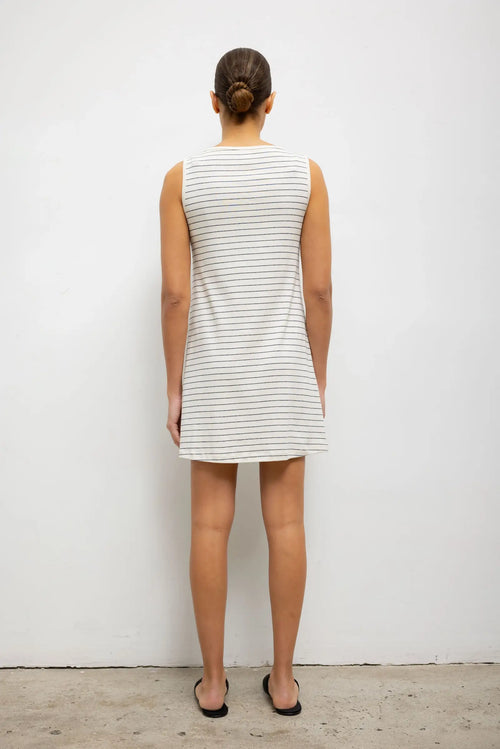 Nando Stripe Boatneck Mini Dress - Natural/Midnight Stripe - Image 6