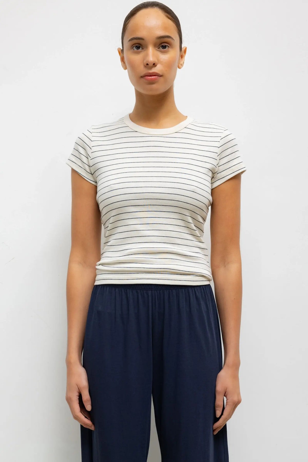Nando Stripe Slim Fit Tee - Natural/Midnight Stripe - Image 1