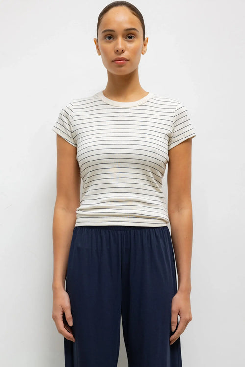 Nando Stripe Slim Fit Tee - Natural/Midnight Stripe - Image 1