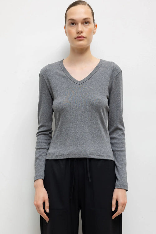 Pre-Order: Nando Slim Long Sleeve V Neck - Granite - Image 1