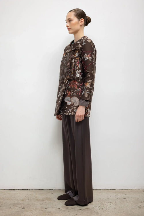 Pam Tie Jacket - Chocolate Floral Jacquard - Image 6