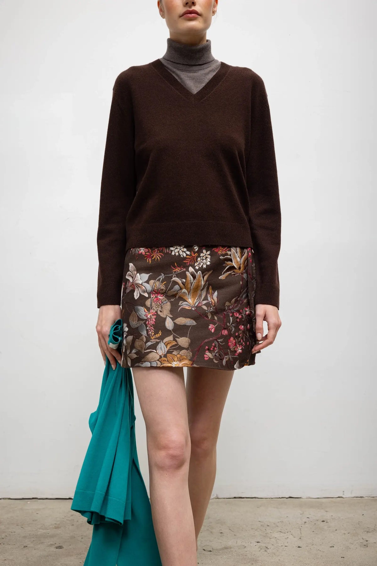 Pam Tie Mini Skirt - Chocolate Floral Jacquard - Image 4