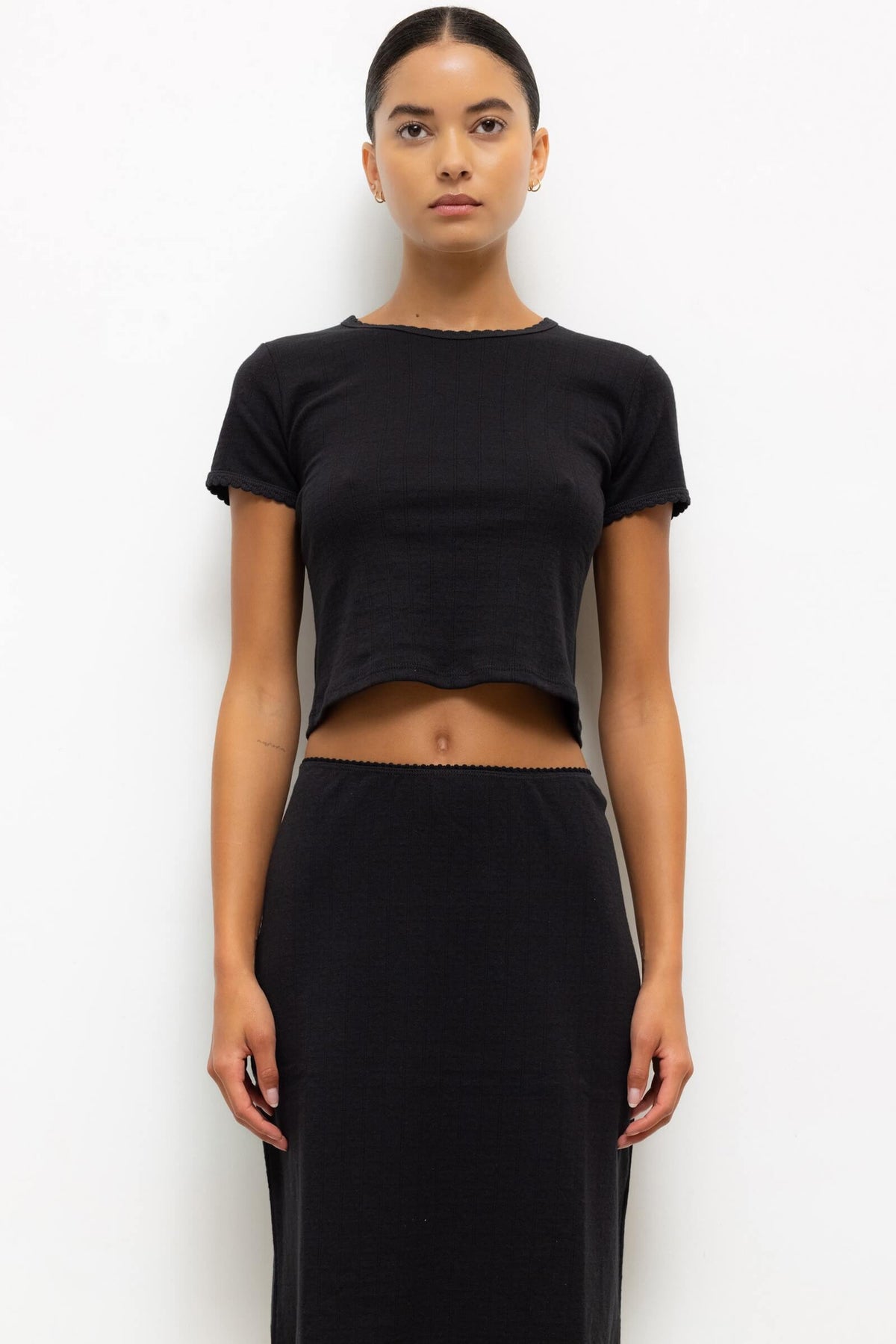 Pointelle Baby Tee - Black - Image 1