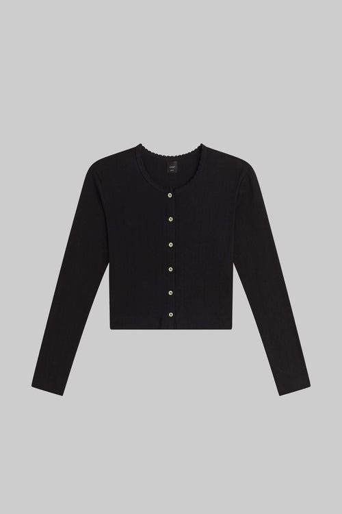 Pointelle Crop Cardigan - Black - Image 2