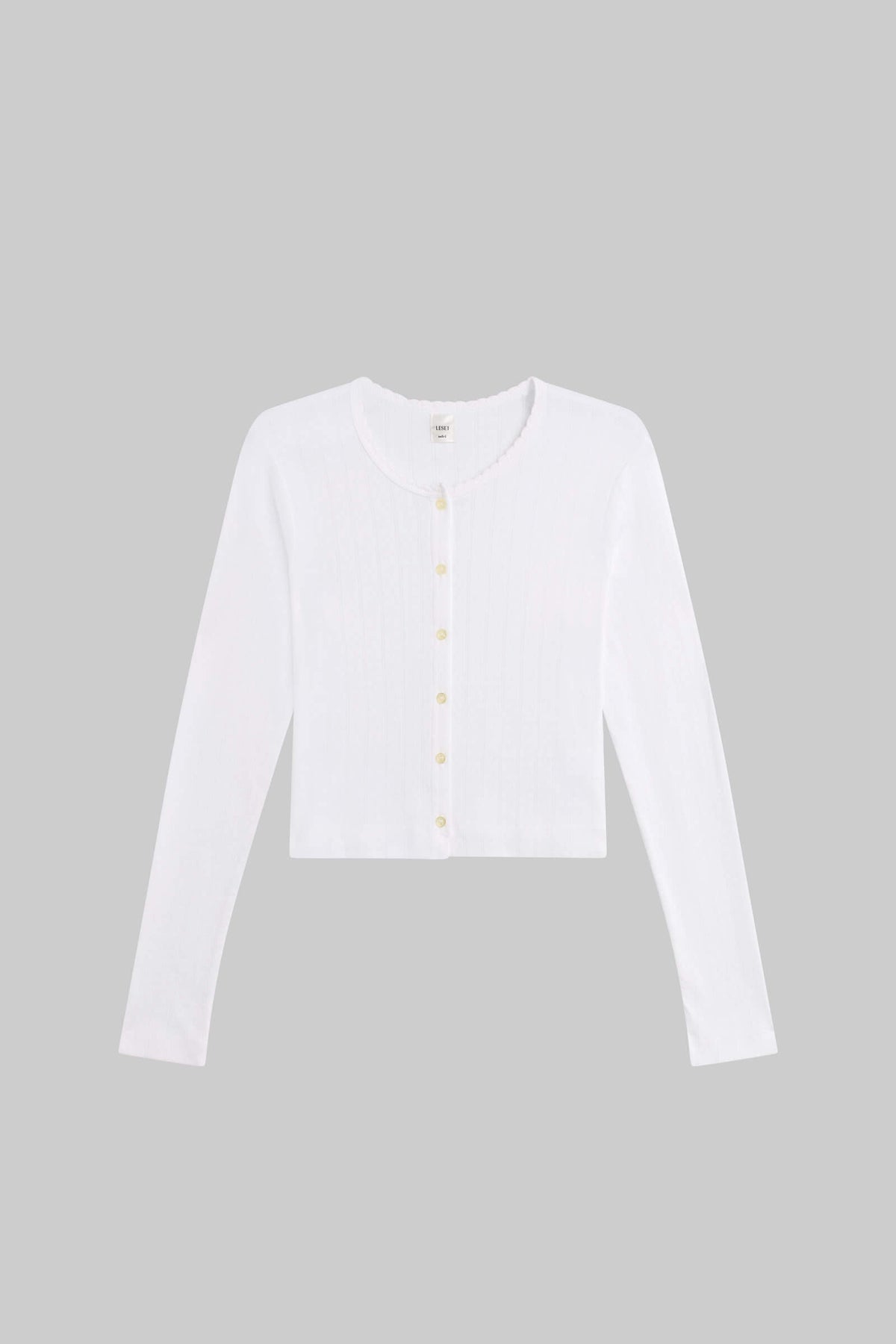 Pointelle Crop Cardigan - White - Image 2