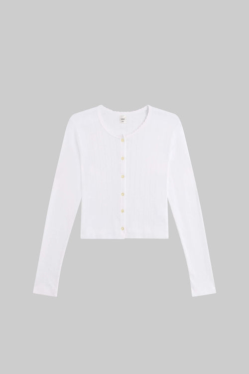 Pointelle Crop Cardigan - White - Image 2