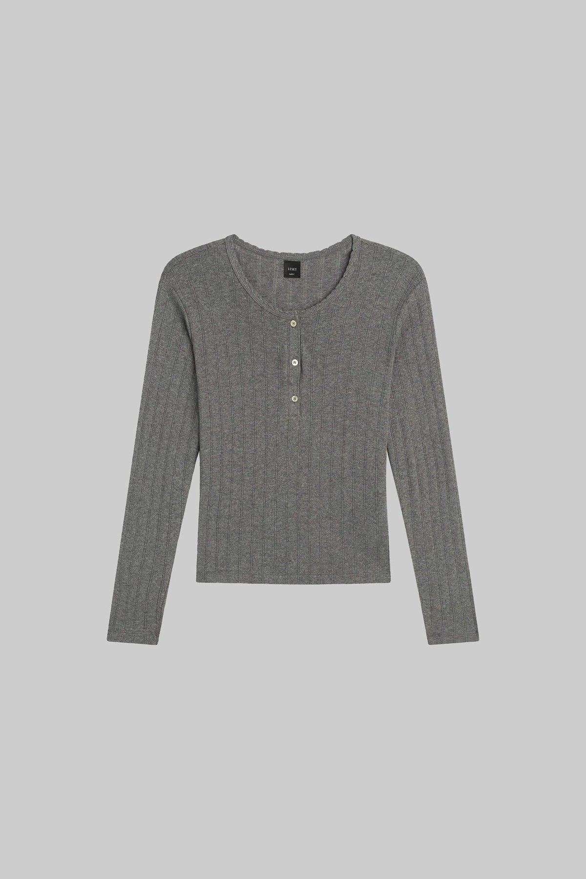 Pre-Order: Pointelle Long Sleeve Henley - Granite - Image 2