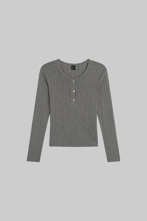 Pre-Order: Pointelle Long Sleeve Henley - Granite - Image 2