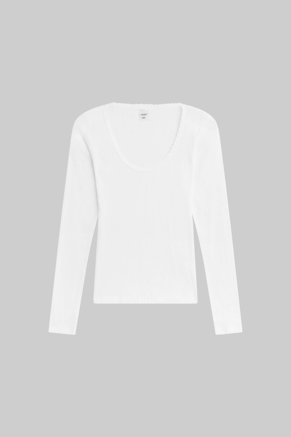 Pointelle Long Sleeve Scoop Neck - White - Image 2