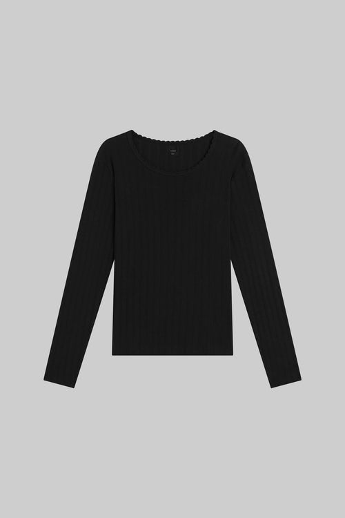 Pointelle Slim Fit Long Sleeve - Black - Image 2