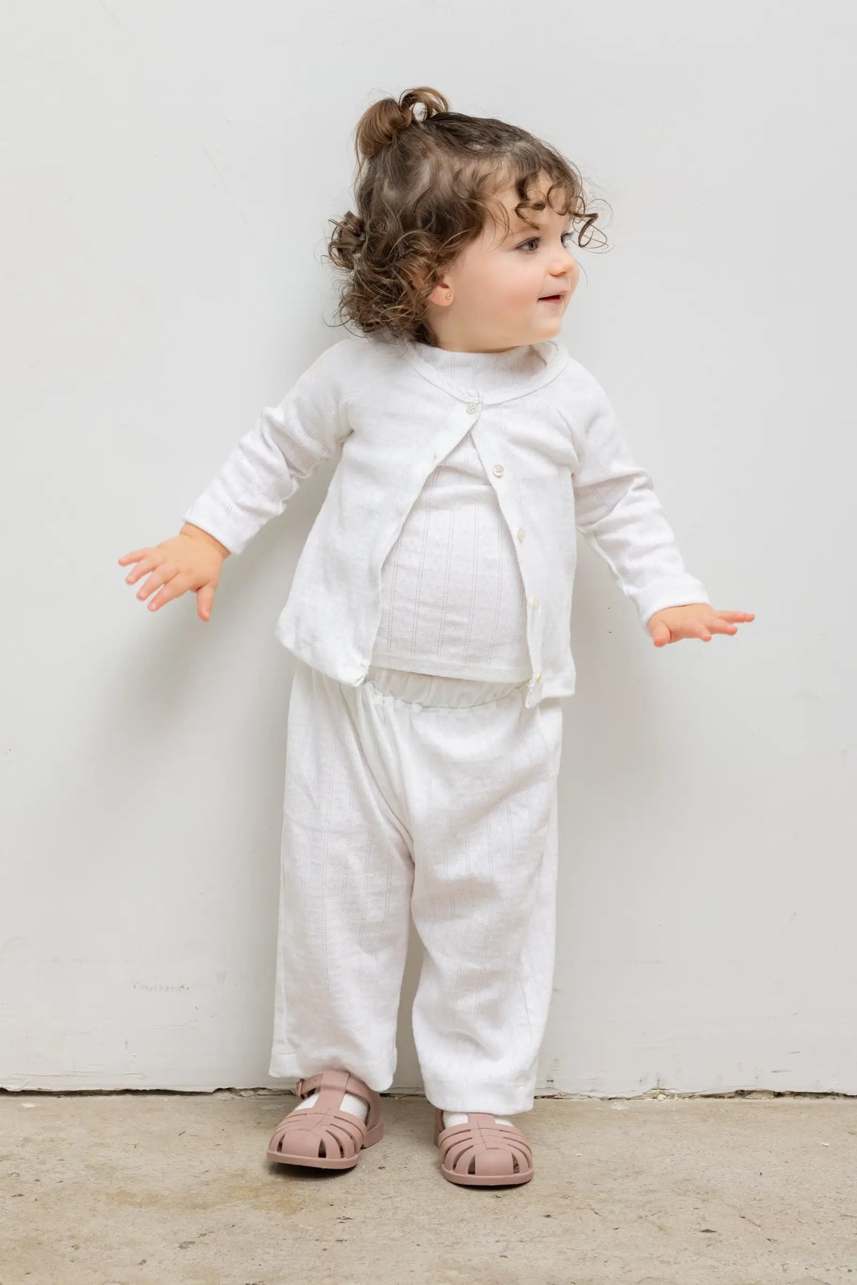 Pointelle Bebe Cardigan - White - Image 2