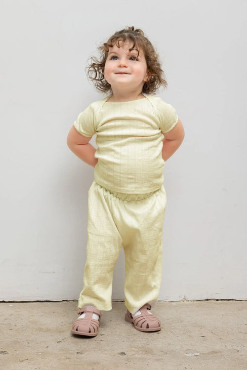 Pointelle Bebe Short Sleeve Bateau - Canary - Image 2