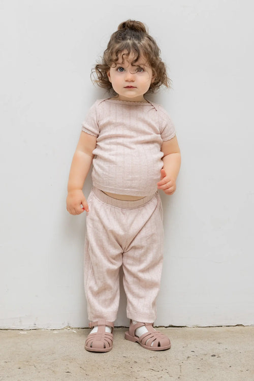 Pointelle Bebe Short Sleeve Bateau - Petal Melange - Image 2