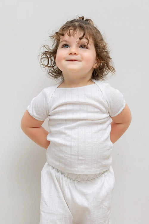 Pointelle Bebe Short Sleeve Bateau - White - Image 1