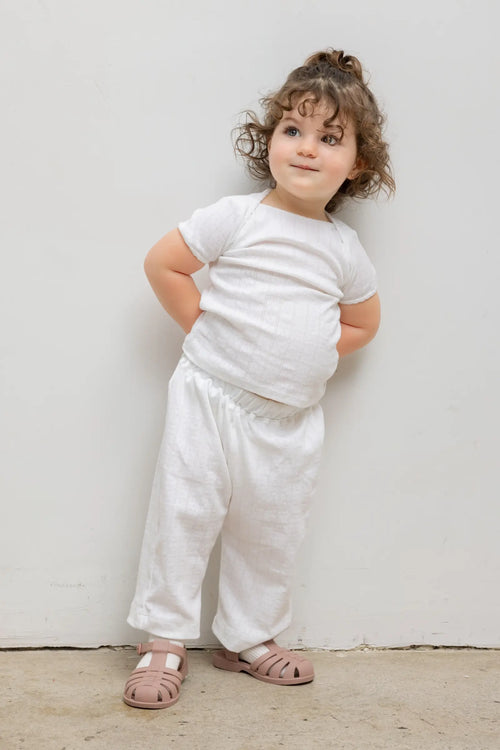 Pointelle Bebe Short Sleeve Bateau - White - Image 2