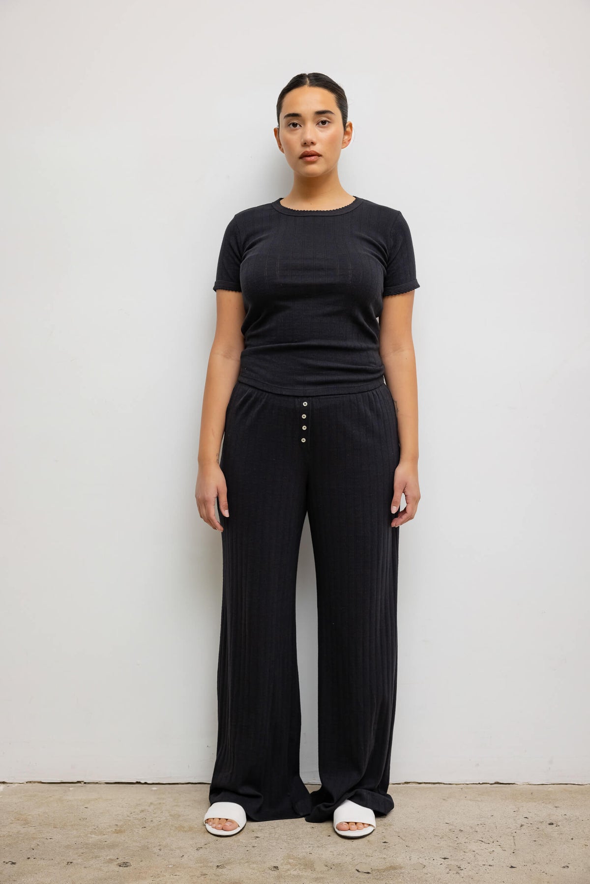 Pointelle Slim Fit Tee - Black - Image 7